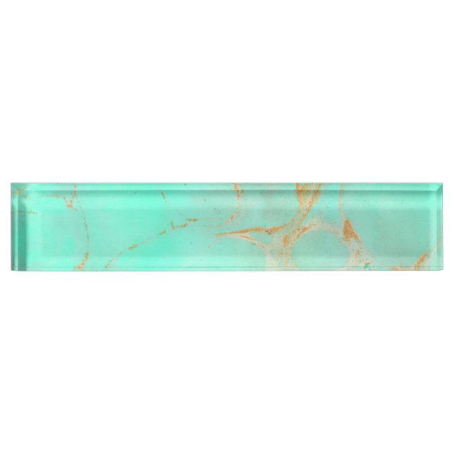 Mint & Gold Marble Abstract Aqua Teal Painted Look Nameplate (Front)