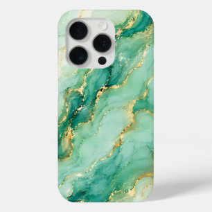Mint & Gold Marble Luxury iPhone 15 Pro Case