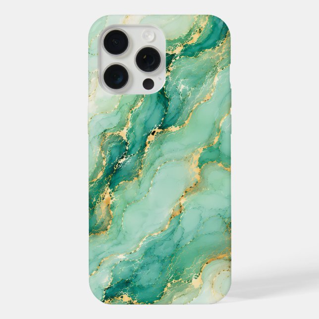 Mint & Gold Marble Luxury iPhone Case (Back)