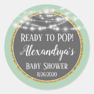 Mint Gold Ready To Pop Baby Shower Favour Tags