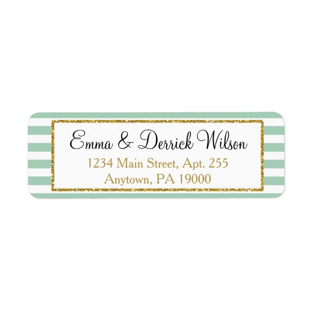 Mint Gold Return Address Labels Elegant Shower (Front)