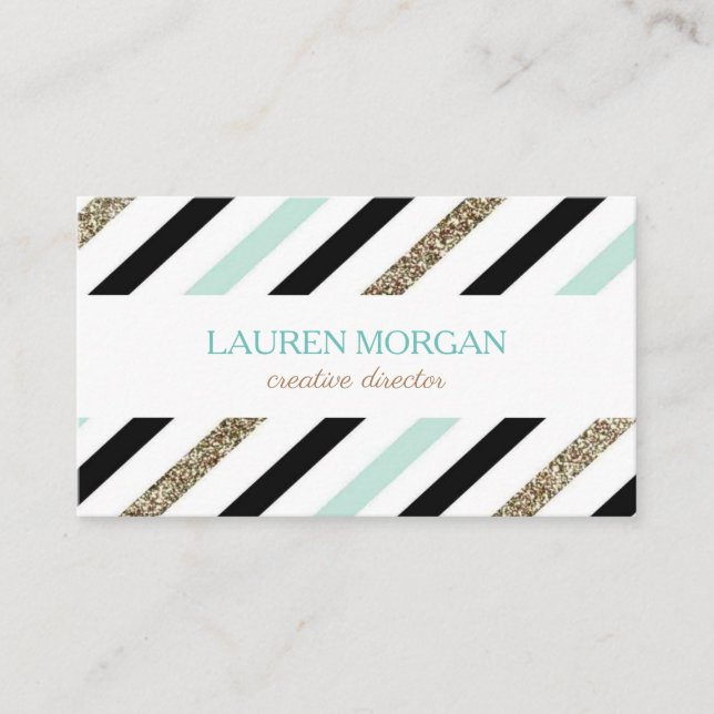 Mint Gold Sparkle stripes Business Card (Front)