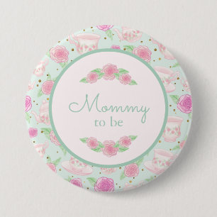 Mint Gold Tea Party Mummy To Be Baby Shower 7.5 Cm Round Badge