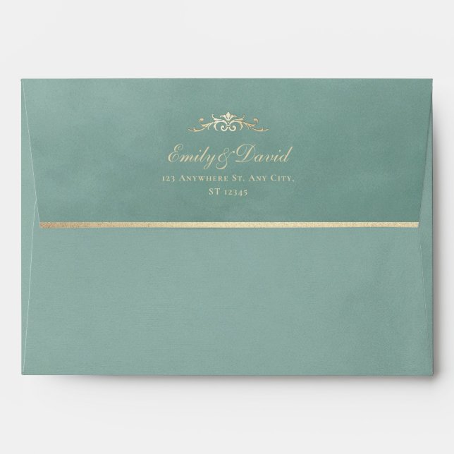 Mint & Gold Velvet Texture Wedding Envelope (Back (Top Flap))