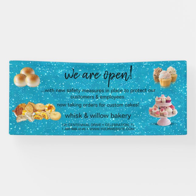 Mint & Gold Whisk Bakery Business Reopening Banner (Horizontal)