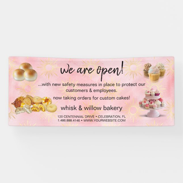 Mint & Gold Whisk Bakery Business Reopening Banner (Horizontal)