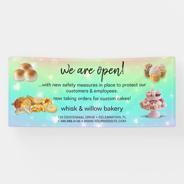 Mint & Gold Whisk Bakery Business Reopening green Banner (Horizontal)