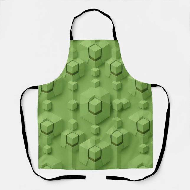 Mint Green 3D Isometric Cube Pattern Apron (Front)