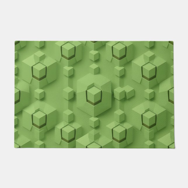 Mint Green 3D Isometric Cube Pattern Doormat (Front)