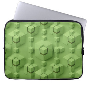 Mint Green 3D Isometric Cube Pattern Laptop Sleeve