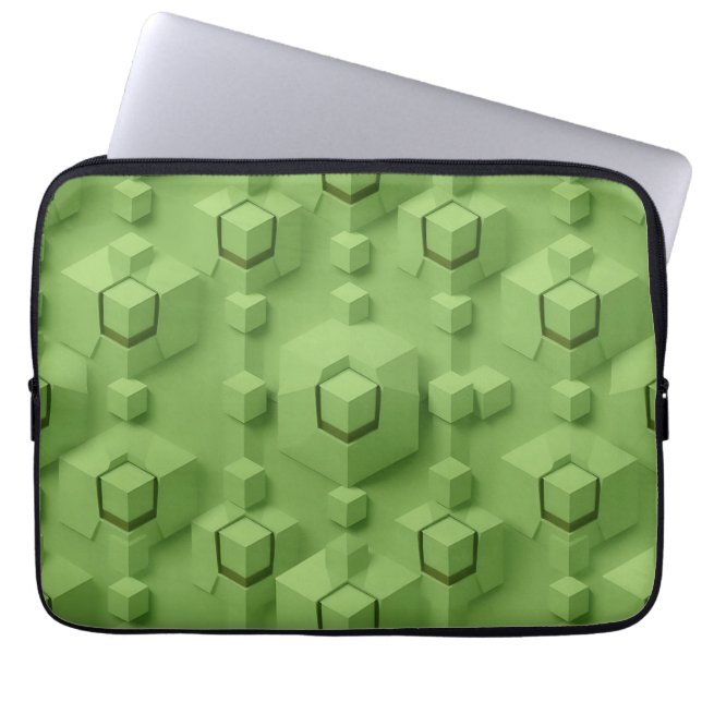 Mint Green 3D Isometric Cube Pattern Laptop Sleeve (Front)