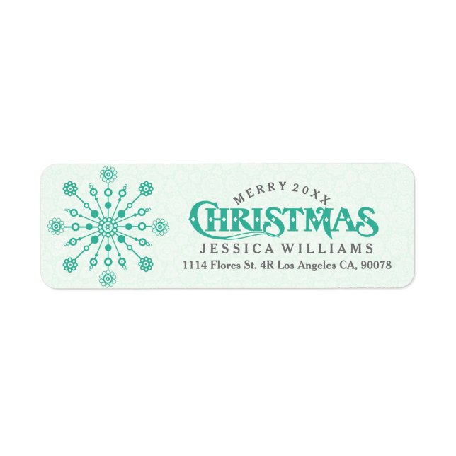 Mint Green Abstract Christmas Snowflake Return Address Label (Front)