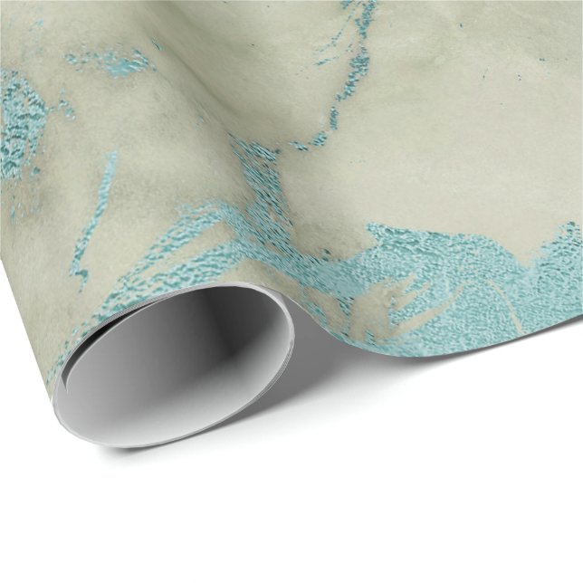 Mint Green Abstract Marble Glam Stone Brushes Wrapping Paper (Roll Corner)