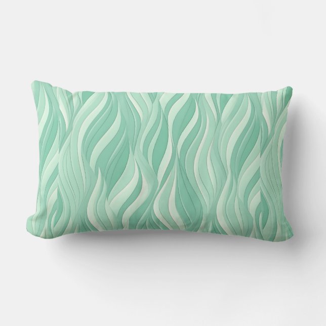 Mint Green Abstract Waves Lumbar Cushion (Front)