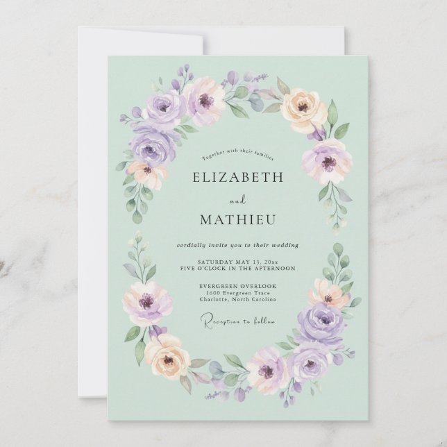 Mint Green Airy Blossom Wedding Invitation (Front)
