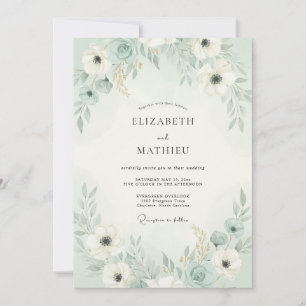 Mint Green Airy Floral Wedding Invitation