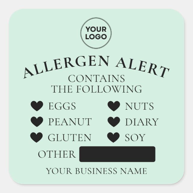 Mint Green Allergy Alert Bakery  Cake Food Sticker (Front)