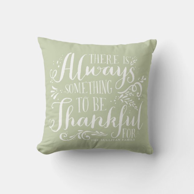 Mint Green Always Thankful Quote Thanksgiving Cushion (Front)
