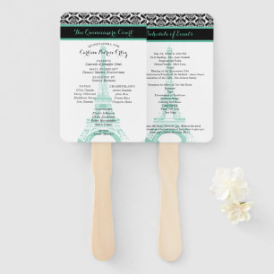 Mint Green and Black Paris Quinceanera Program Hand Fan