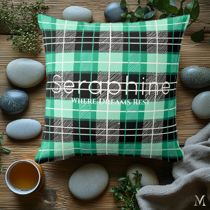Mint Green and Black Plaid   Custom Dreamy Tartan Cushion