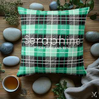 Mint Green and Black Plaid | Custom Dreamy Tartan Cushion