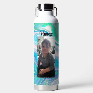 Mint Green and Blue Fluid Art Personalised Water Bottle