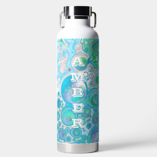 Mint Green and Blue Fluid Art Water Bottle