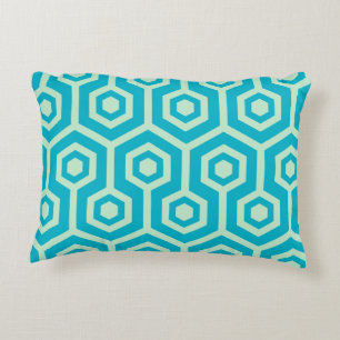 Mint-Green And Blue Geometric Pattern Decorative Cushion