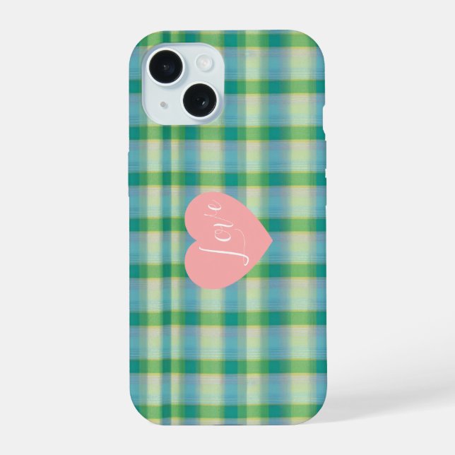 Mint Green and Blue Plaid Phone Case (Back)