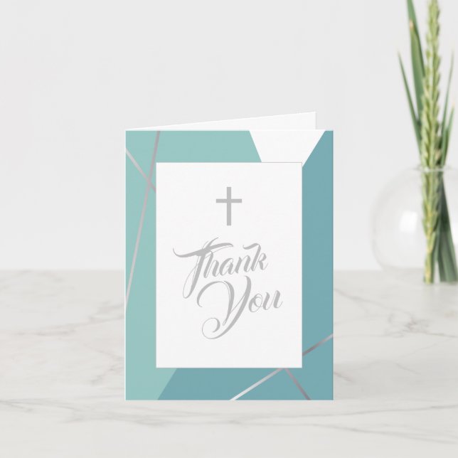 Mint Green and Blue Religious Thank You Card (Front)