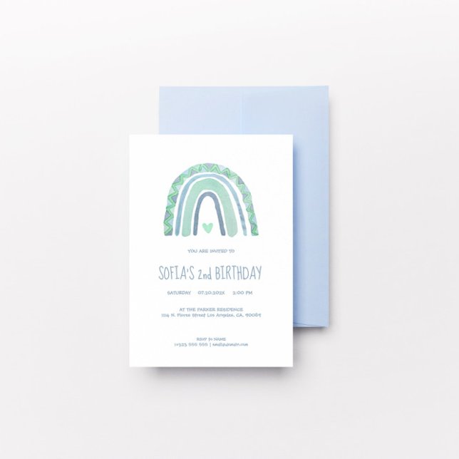 Mint-green and blue tone boho rainbow invitation (Creator Uploaded)