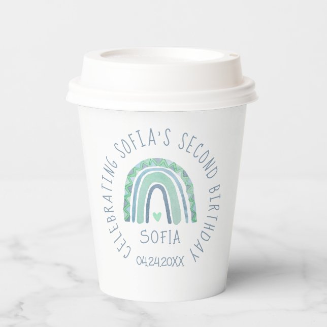 Mint-green and blue tone boho rainbow paper cups (Front)