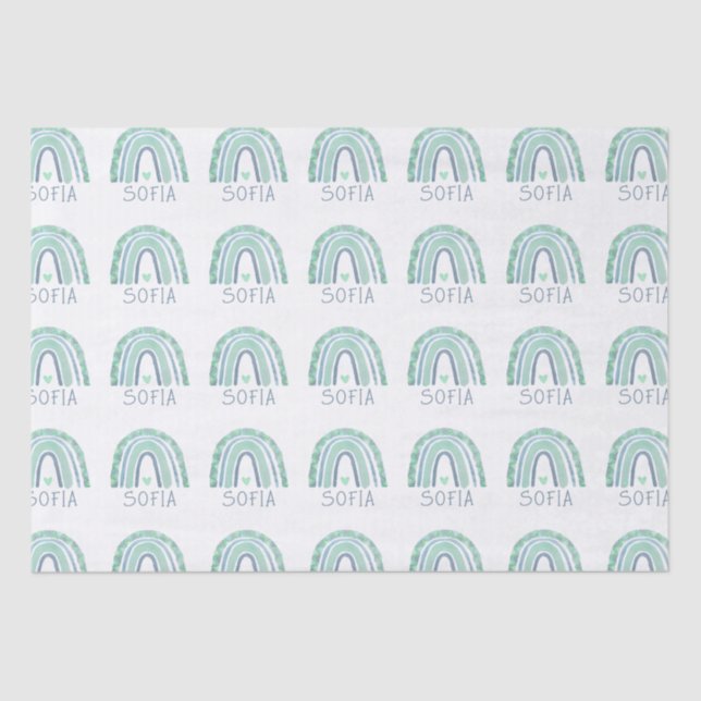 Mint-green and blue tone boho rainbow tissue paper (Front)