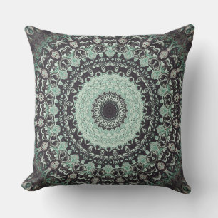 Mint Green and Charcoal Mandala Pattern Cushion