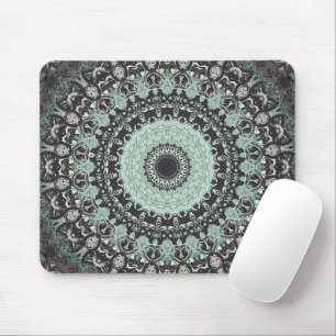 Mint Green and Charcoal Mandala Pattern Mouse Pad