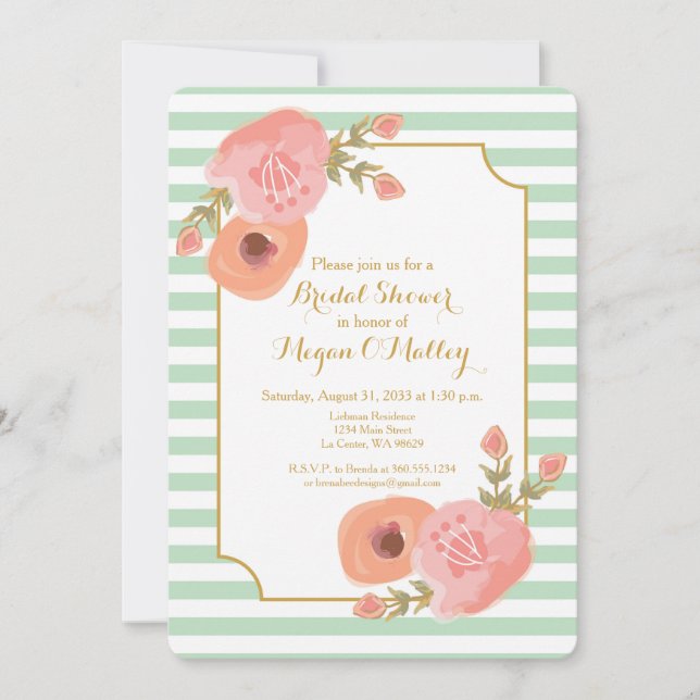 Mint Green and Coral Floral Invitation (Front)