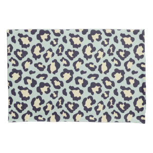 Mint green and cream, and black leopard print pillowcase