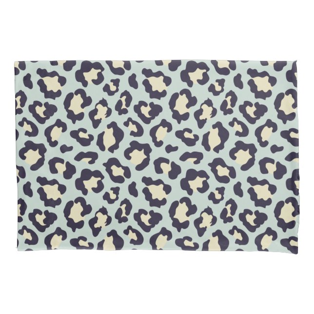 Mint green and cream, and black leopard print pillowcase (Front)