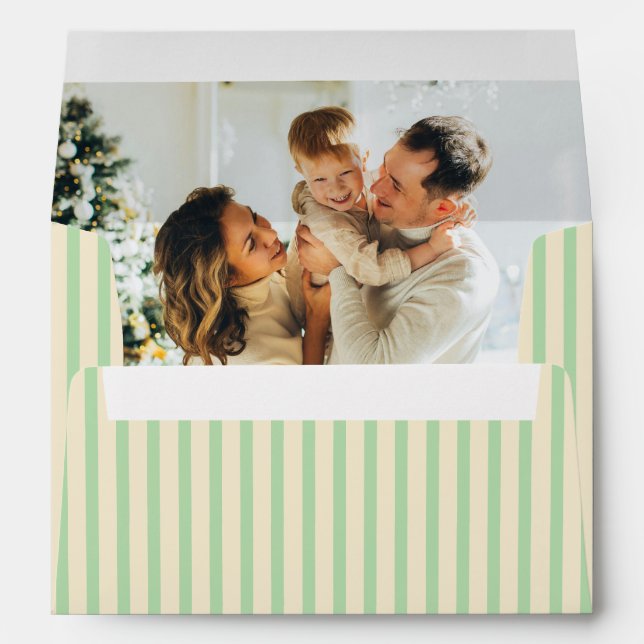 Mint Green and Cream Chic Vertical Stripes Photo Envelope (Back (Bottom))