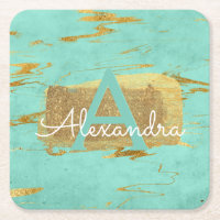 Mint Green and Gold Foil Elegant Marble Birthday