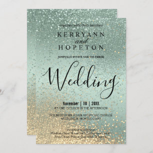 Mint Green and Gold Glitter Invitation
