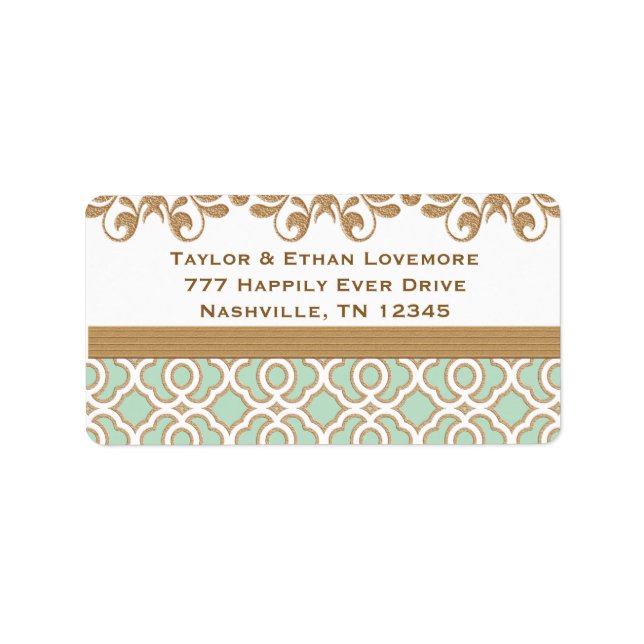 Mint Green and Gold Return Address Labels Custom (Front)