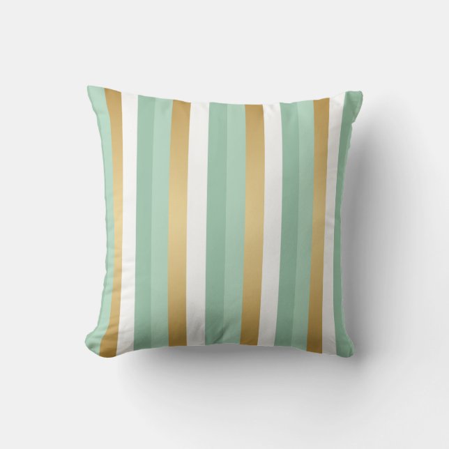 Mint Green and Gold Stripes Cushion (Front)