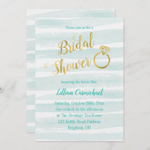 Mint Green and Gold Watercolor Bridal Shower Invitation
