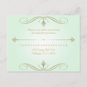 Mint Green and Gold Wedding Reception Card