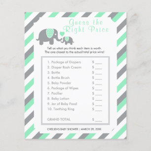 Mint Green and Gray Stripe Elephant - Price Flyer