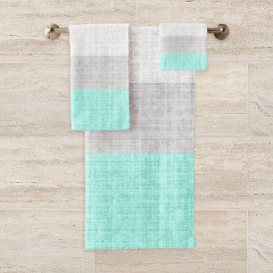 Mint Green and Grey Crosshatch Pattern, Bath Towel Set