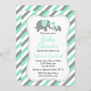 Mint Green and Grey Elephant 🐘   Baby Shower Invitation