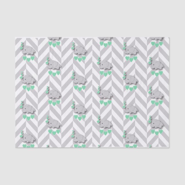 Mint Green and Grey Elephant Baby Shower Tissue Paper (Front)