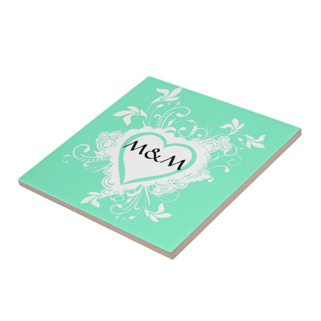 Mint green and heart  monogram tile (Side)